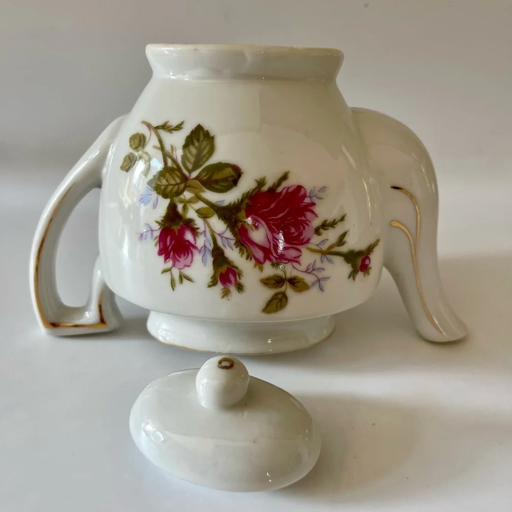 Moss Rose Porcelain Floral Teapot with Pink Roses